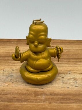 Golden Buddha Homer Simpson Figurine with Pretzel and Prayer Beads